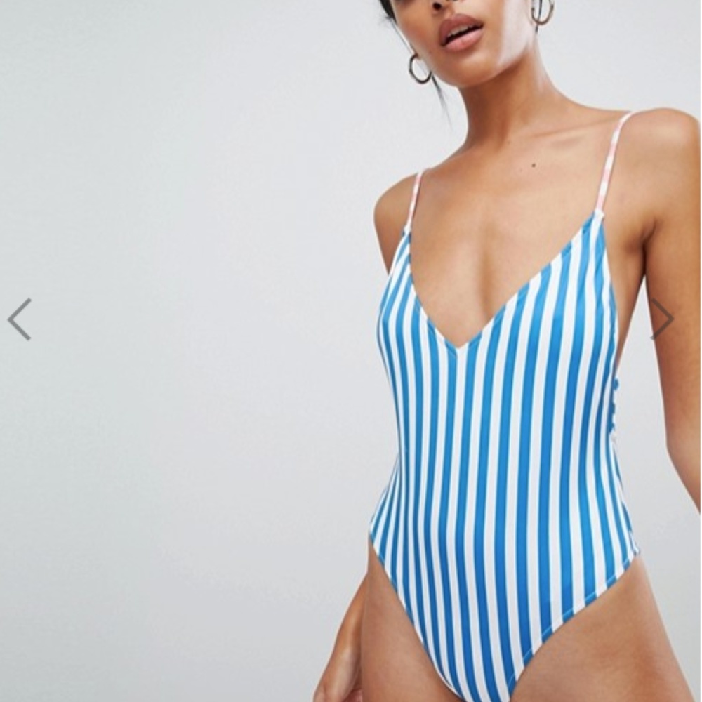 ASOS Stradivarius blue stripe print swimsuit